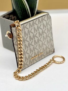 Michael Kors Jet Set Travel Signature Logo Chain Wallet Card Holder